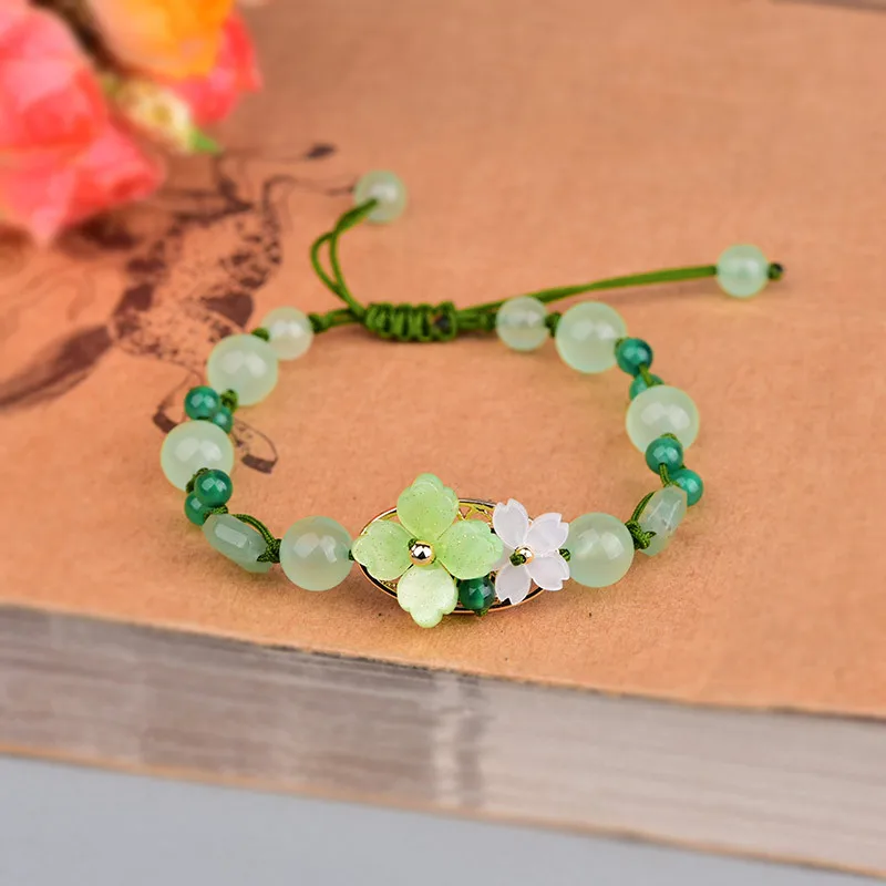 Bracelet Beaded Men - 男性用グリーン翡翠フラワーブレスレット,エナメルビーズ,ジュエリー,デザイナージュエリー,ヴィンテージチャーム,彫刻ギフト