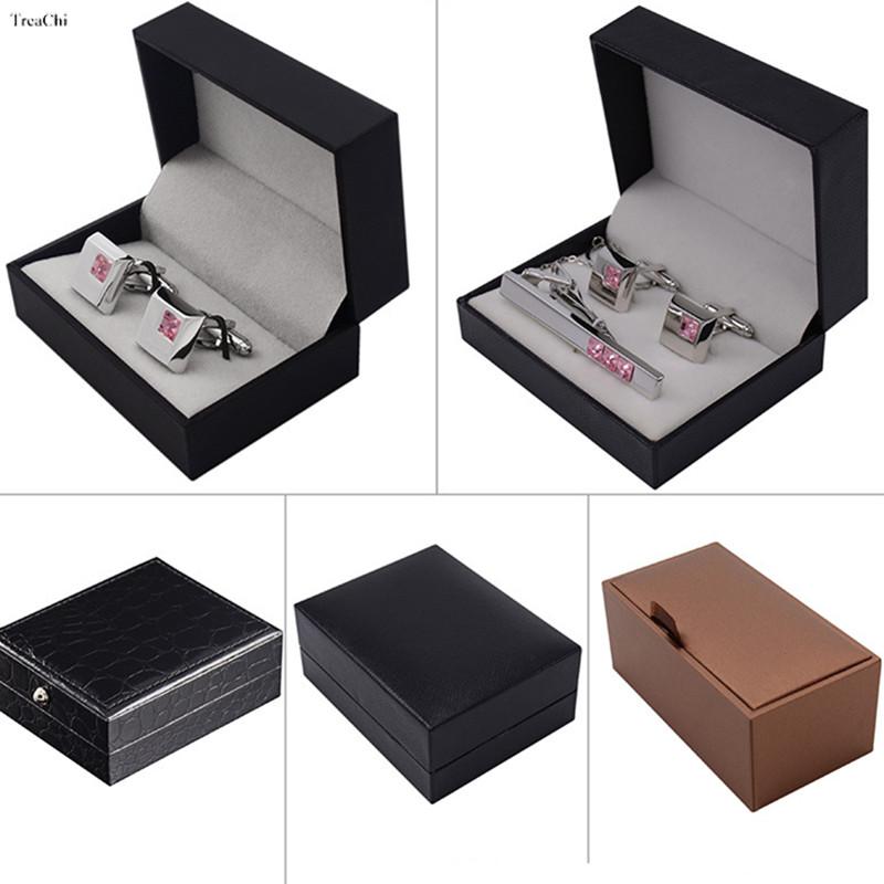 Cufflink Box Set - 豪華なクリップカフリンクス,収納ボックス,男性用,結婚式用,ブラックフェイクレザー,ラペル付きミニトラベルジュエリー,展示コレクション
