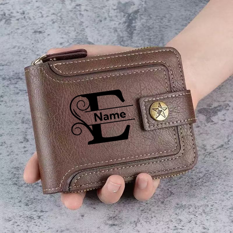 Card Case Minimalist - メンズカスタムウォレット - パーソナライズされた人工皮革メンズ刻印名と文字入りウォレット、父の日ギフト、ブラウン