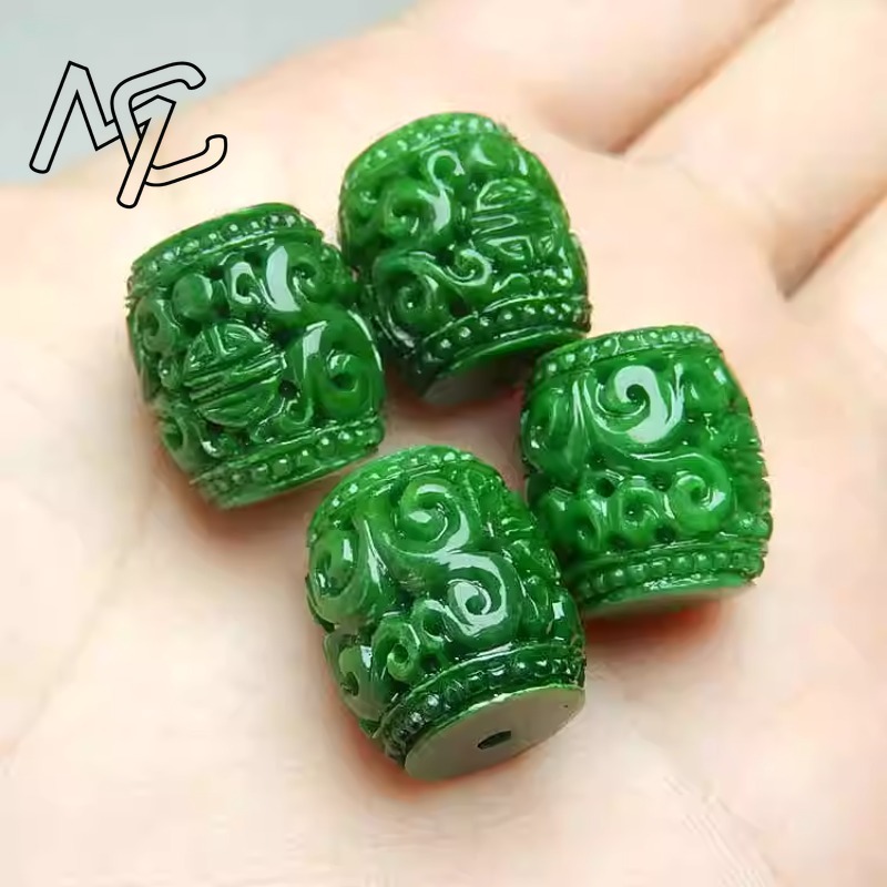 Men Accessories For Gift - 5pc ナチュラルグリーンヒスイ彫刻ビーズ DIY ブレスレットバングルチャームジェダイトジュエリーファッションアクセサリーお守りギフト女性男性のための