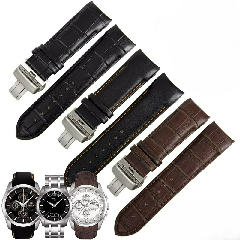 Men'S Accessories High End - ハイエンドティソクチュリエ 1853 T035627 本物のカーフレザーストラップスチールバックル湾曲したインターフェース時計アクセサリー 22 23