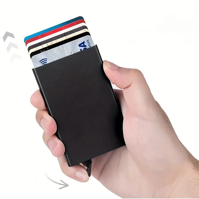 Card Case Minimalist - スマート財布カードホルダー金属薄型スリム男性女性財布ポップアップミニマリスト財布小さな黒財布バレット財布男性のための