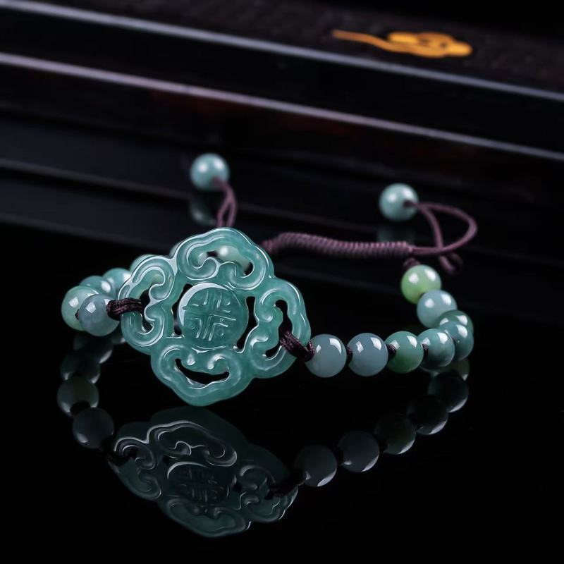 Bracelet Beaded Men - 天然ジェダイトAグレードブレスレット オリジナルデザイン ファッションブルーウォーターアイスタイプ ラウンドビーズジュエリー 男女兼用