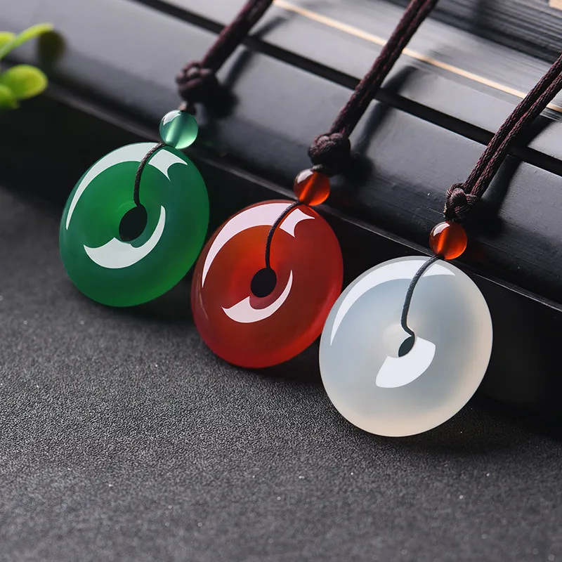 Men Accessories For Gift - 色とりどりの天然翡翠ネックレス,ドーナツペンダント,瑪瑙,ファッションアクセサリー,チャーム,刻まれたお守り,女性と男性へのギフト