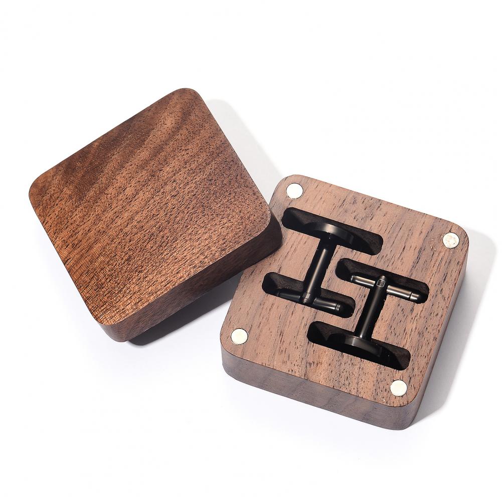 Cufflink Box Set - ウォルナット製カフスボタンボックス、無垢材マグネット開閉式収納ケース、男性用小型ジュエリーオーガナイザー、指輪、ネックレス用ギフトボックス