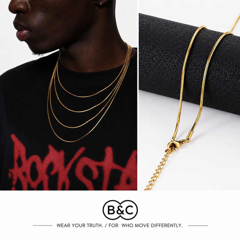 Men'S Accessories Chain - B&C 1.2mm ゴールドカラー ステンレススチール メンズ オクタゴン