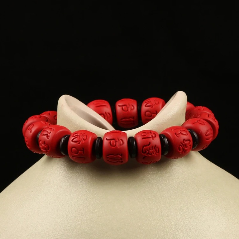 男性と女性のための赤い弾性ブレスレット,有機シナバービーズ, - Bracelet Beaded Men のレビューと価格