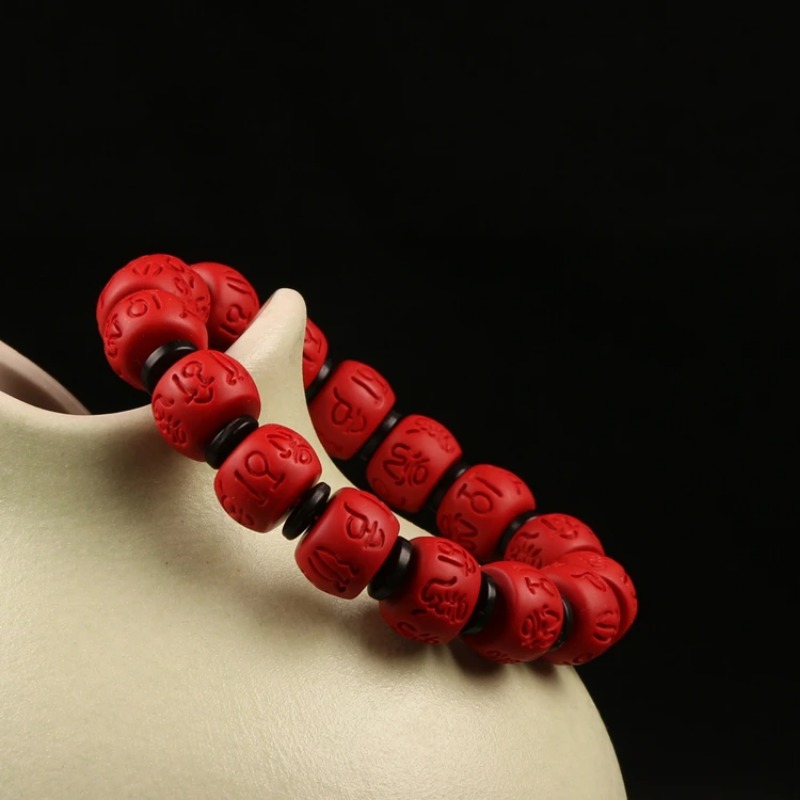 男性と女性のための赤い弾性ブレスレット,有機シナバービーズ, - Bracelet Beaded Men のレビューと価格