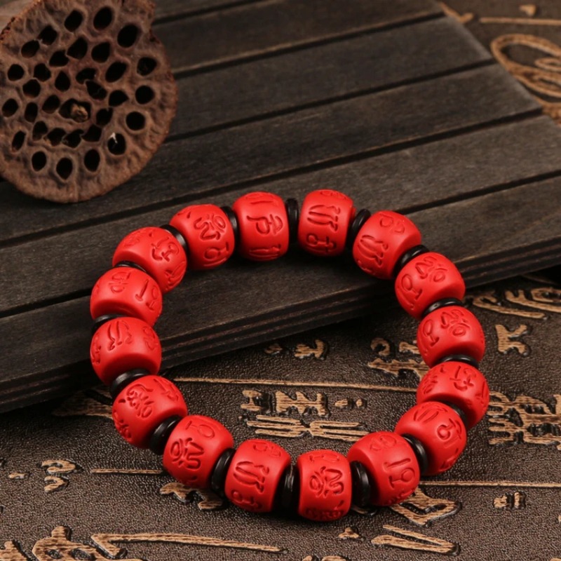 男性と女性のための赤い弾性ブレスレット,有機シナバービーズ, - Bracelet Beaded Men のレビューと価格