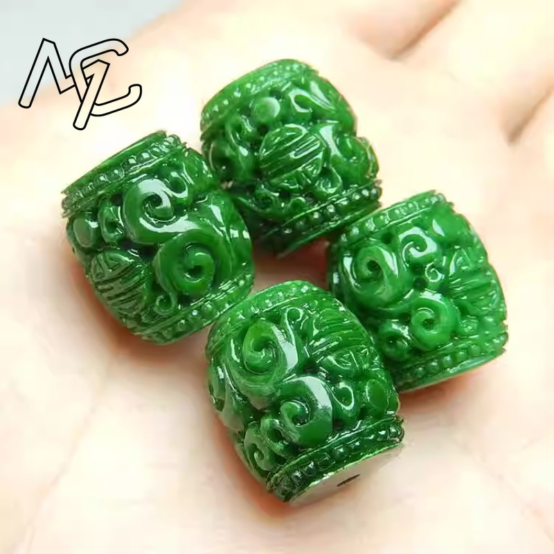 5pc ナチュラルグリーンヒスイ彫刻ビーズ DIY ブレスレ - Men Accessories For Gift のレビューと価格