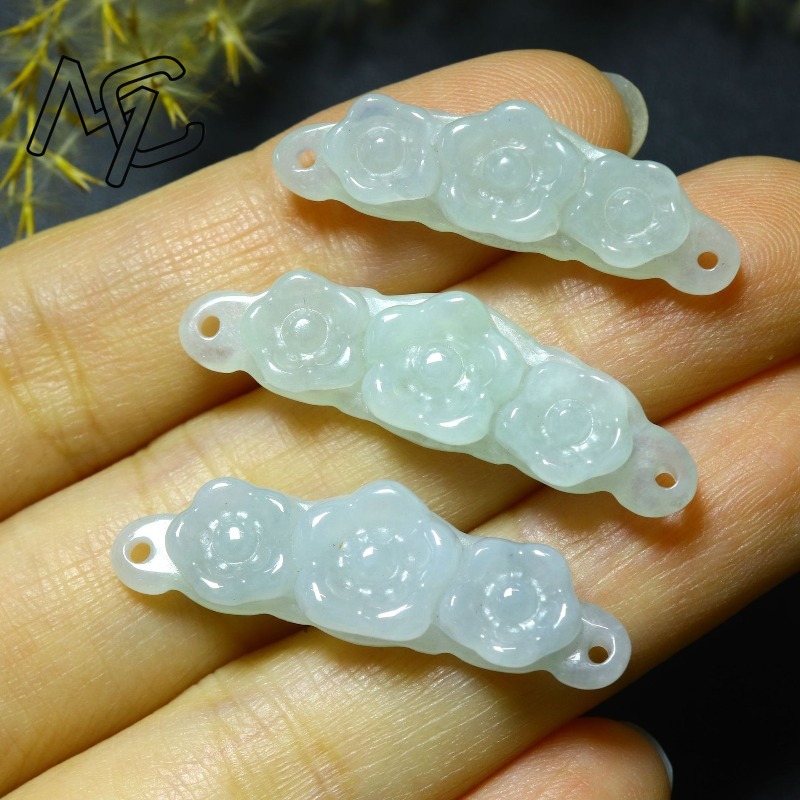 1pc 天然翡翠エメラルドフラワーハンドカード DIY アク - Men Accessories For Gift のレビューと価格