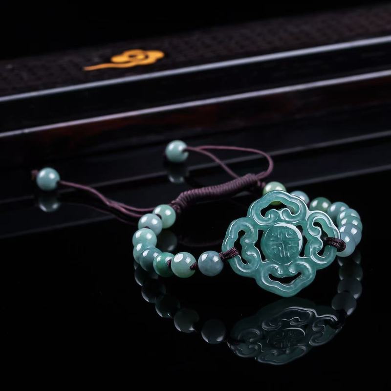 天然ジェダイトAグレードブレスレット オリジナルデザイン フ - Bracelet Beaded Men のレビューと価格