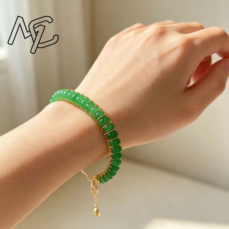 天然の乾燥ブルー翡翠を使用した算盤ビーズブレスレット。女性用 - Bracelet Beaded Men のレビューと価格