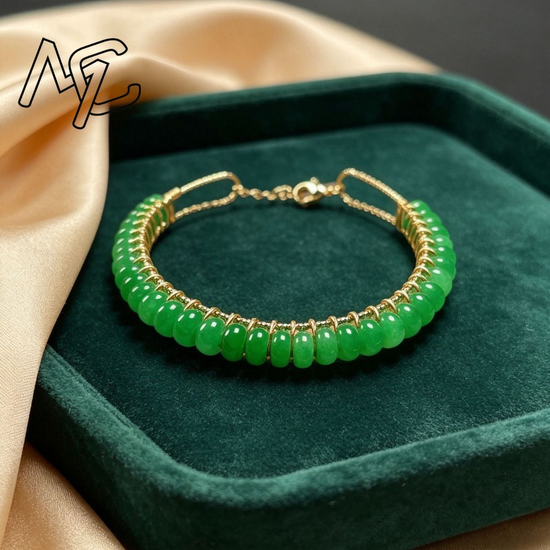 天然の乾燥ブルー翡翠を使用した算盤ビーズブレスレット。女性用 - Bracelet Beaded Men のレビューと価格
