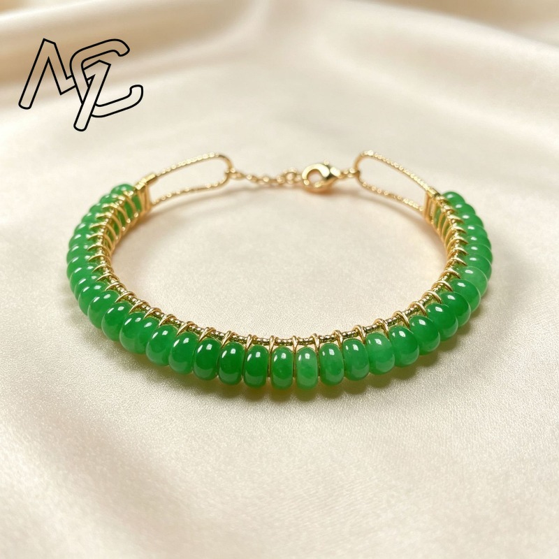 天然の乾燥ブルー翡翠を使用した算盤ビーズブレスレット。女性用 - Bracelet Beaded Men のレビューと価格
