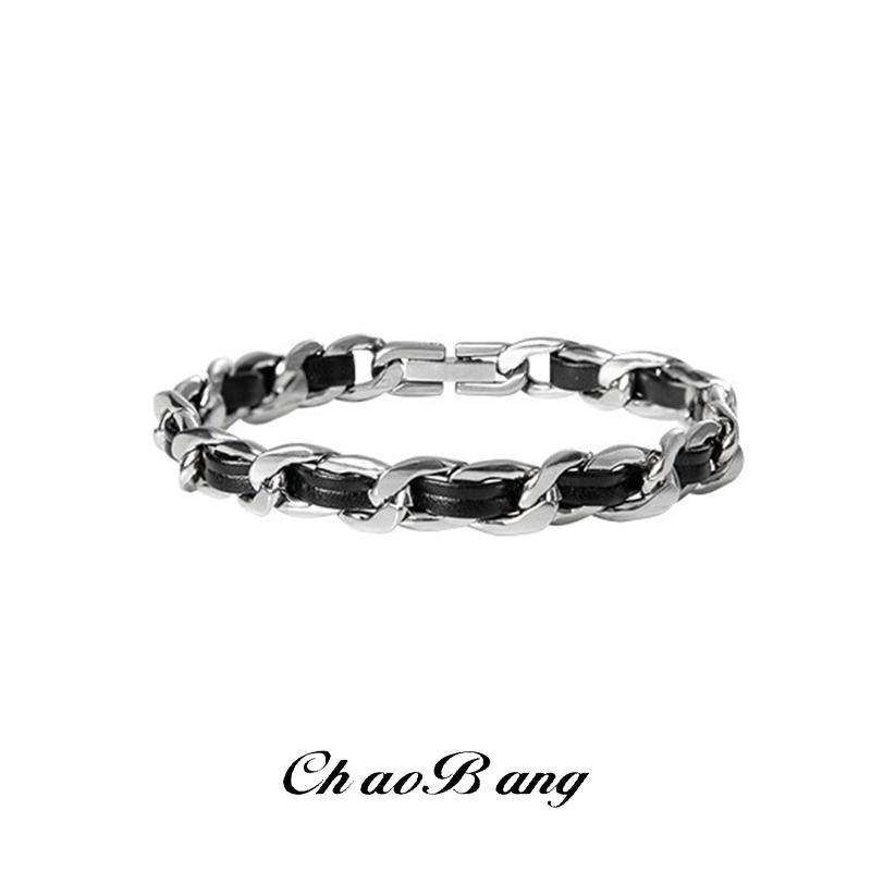 トレンディなチタン鋼レザーブレスレット男性用ユニークなデザイ - Men'S Accessories High End のレビューと価格