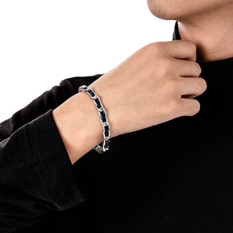 トレンディなチタン鋼レザーブレスレット男性用ユニークなデザイ - Men'S Accessories High End のレビューと価格