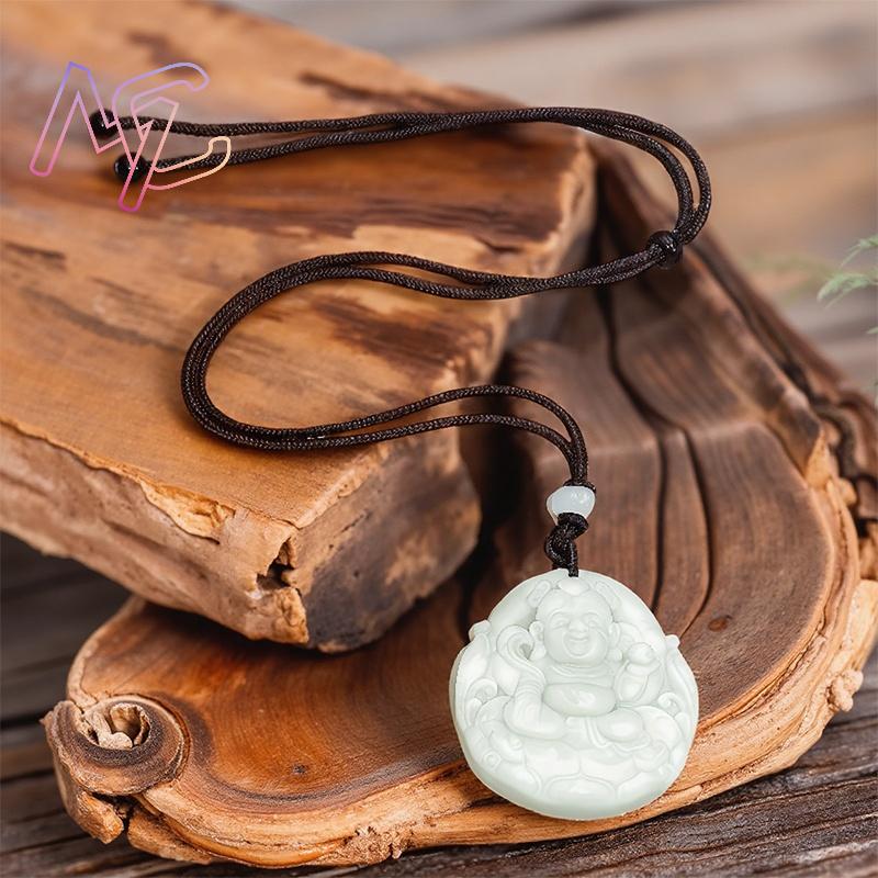 グリーンリアル翡翠ネザーペンダントネックレスストーンアクセサ - Men Accessories For Gift のレビューと価格