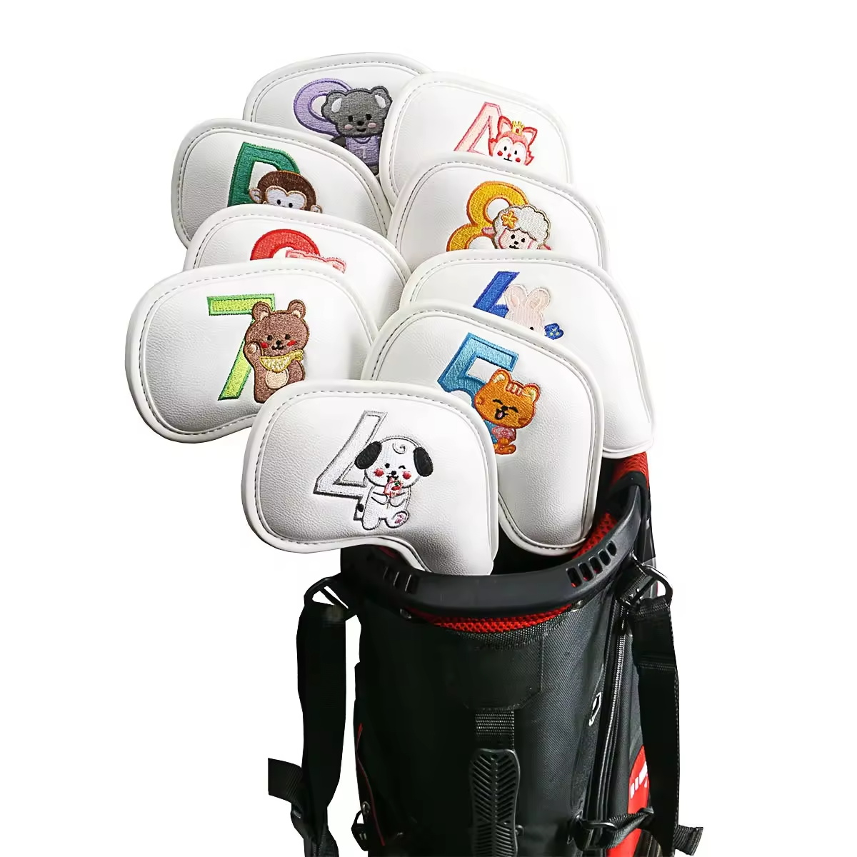 9個入りのかわいい漫画風動物ゴルフアイアンヘッドカバー、PU - Men Accessories For Gift のレビューと価格