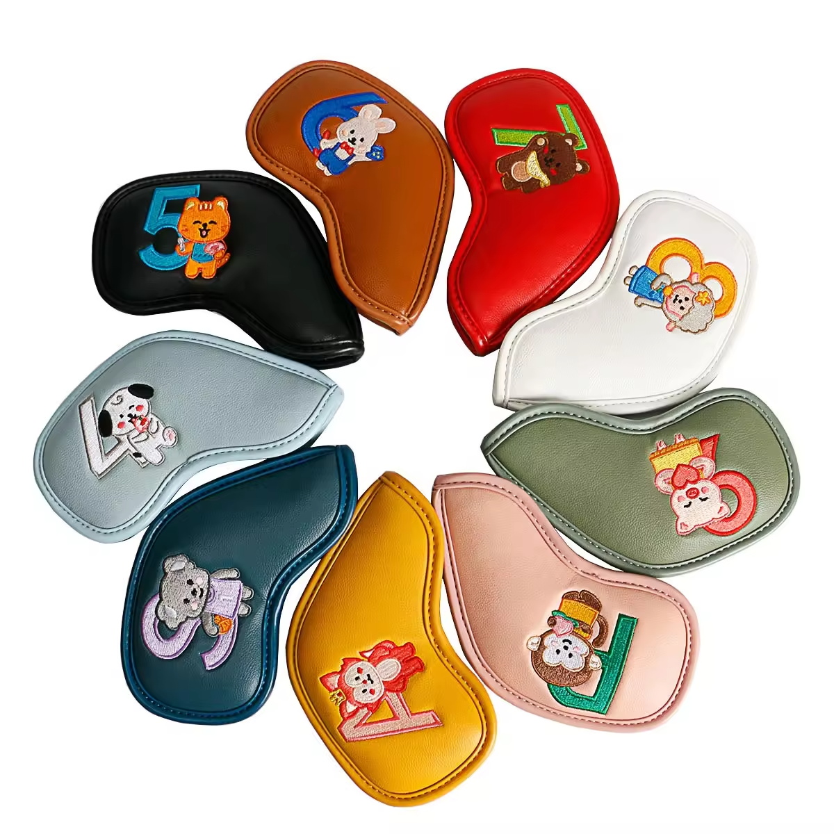9個入りのかわいい漫画風動物ゴルフアイアンヘッドカバー、PU - Men Accessories For Gift のレビューと価格