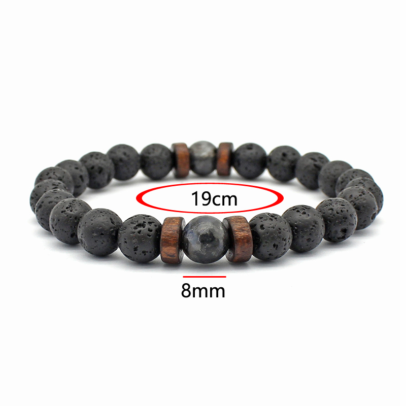 手作りの伸縮性のある8mm火山石溶岩木製ビーズブレスレット  - Bracelet Beaded Men のレビューと価格