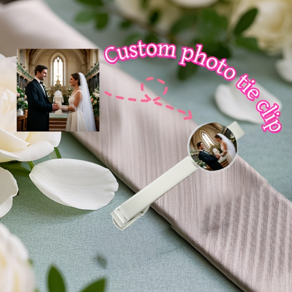 カスタム写真刻印テキストタイクリップ、パーソナライズされたネ - Men Accessories For Wedding のレビューと価格